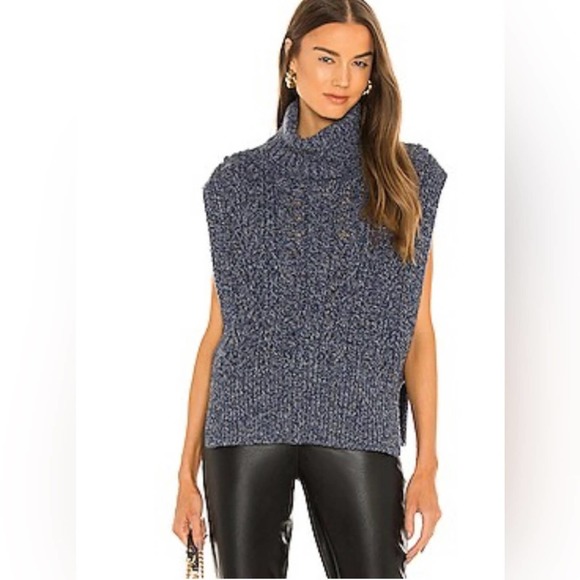 Veronica Beard Collina Turtleneck Sweater Vest Marled Blue - Picture 3 of 8